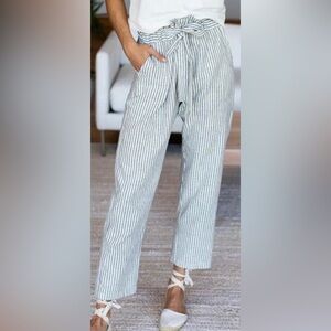 NWOT Maurices Striped Linen Blend Pull On Tie Waist Paper bag Pants Size Small